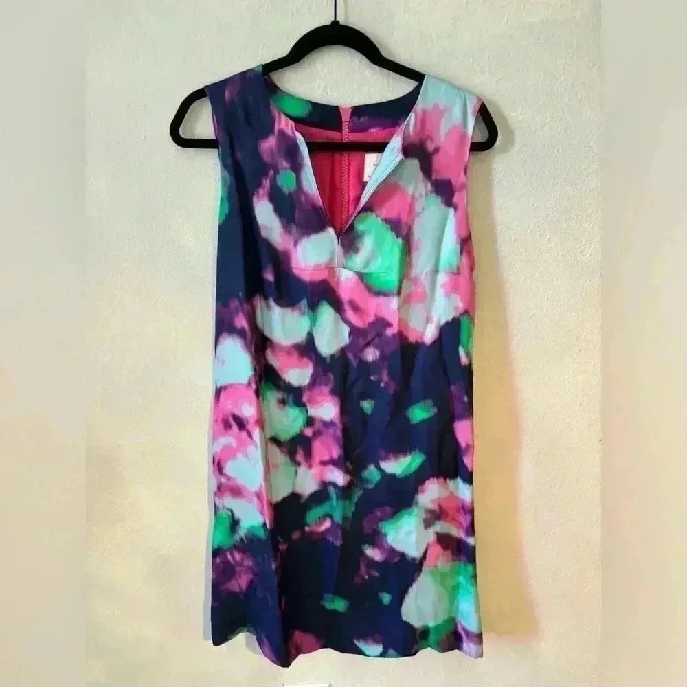 Kate Spade Size 8 Keri Shift Dress Watercolor Simply Cinema Pink Blue Sleeveless